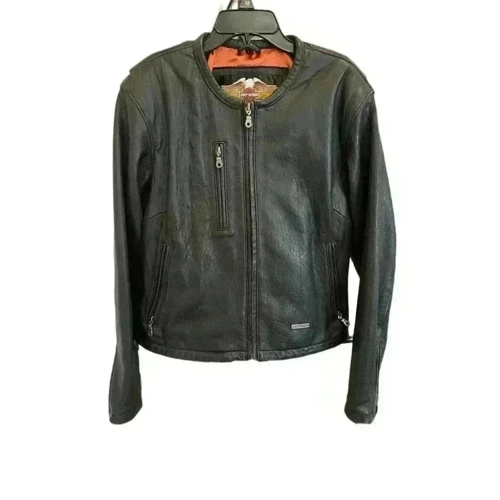 Harley Davidson 1980s Vintage Black Leather Moto Jacket - size Large